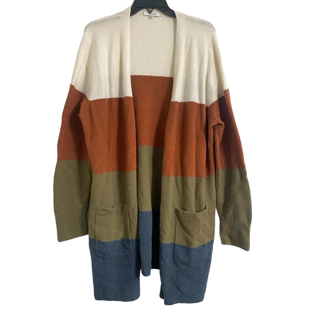 Madewell Women's Size XL Kent Colorblock Stripe Open Cardigan Sweater Pockets